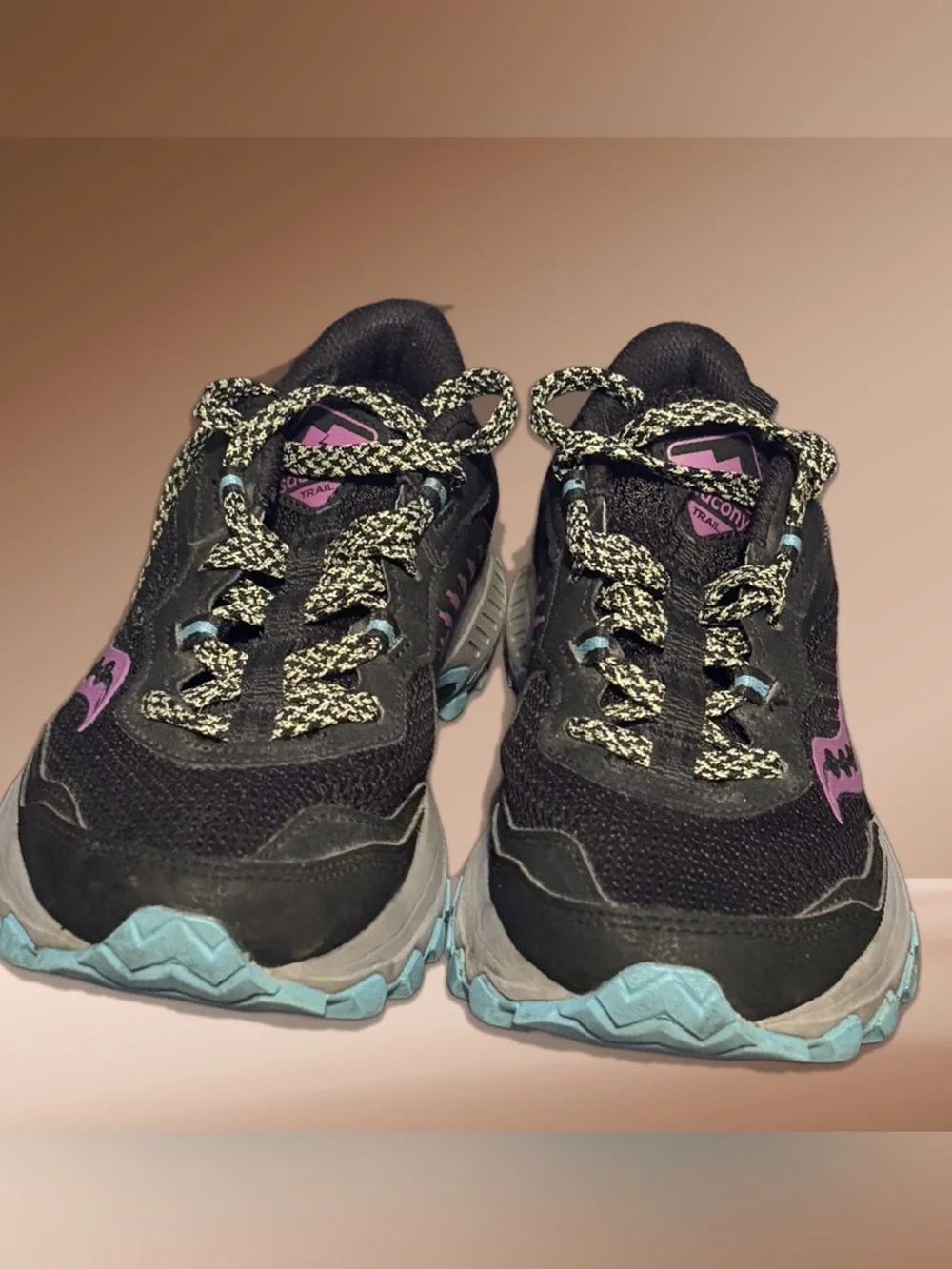 Saucony Women’s TR 15 Black Running Shoes with Pink and Light Blue Accents